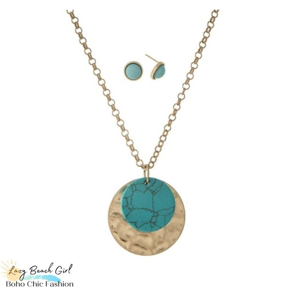 turquoise circle pendant necklace set